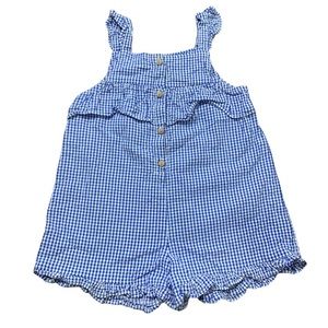 ZARA Farmhouse Gingham Plaid Short Romper With Ruffle Front Blue Girl 18M-24M